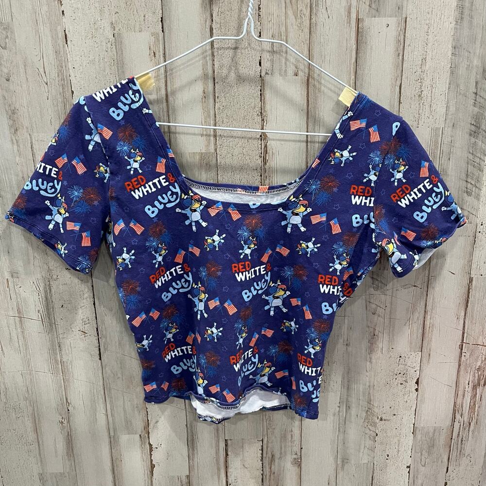 Red, White, & BLuey Patriotic Themed Square Neck Novelty Crop Top NO SIZE